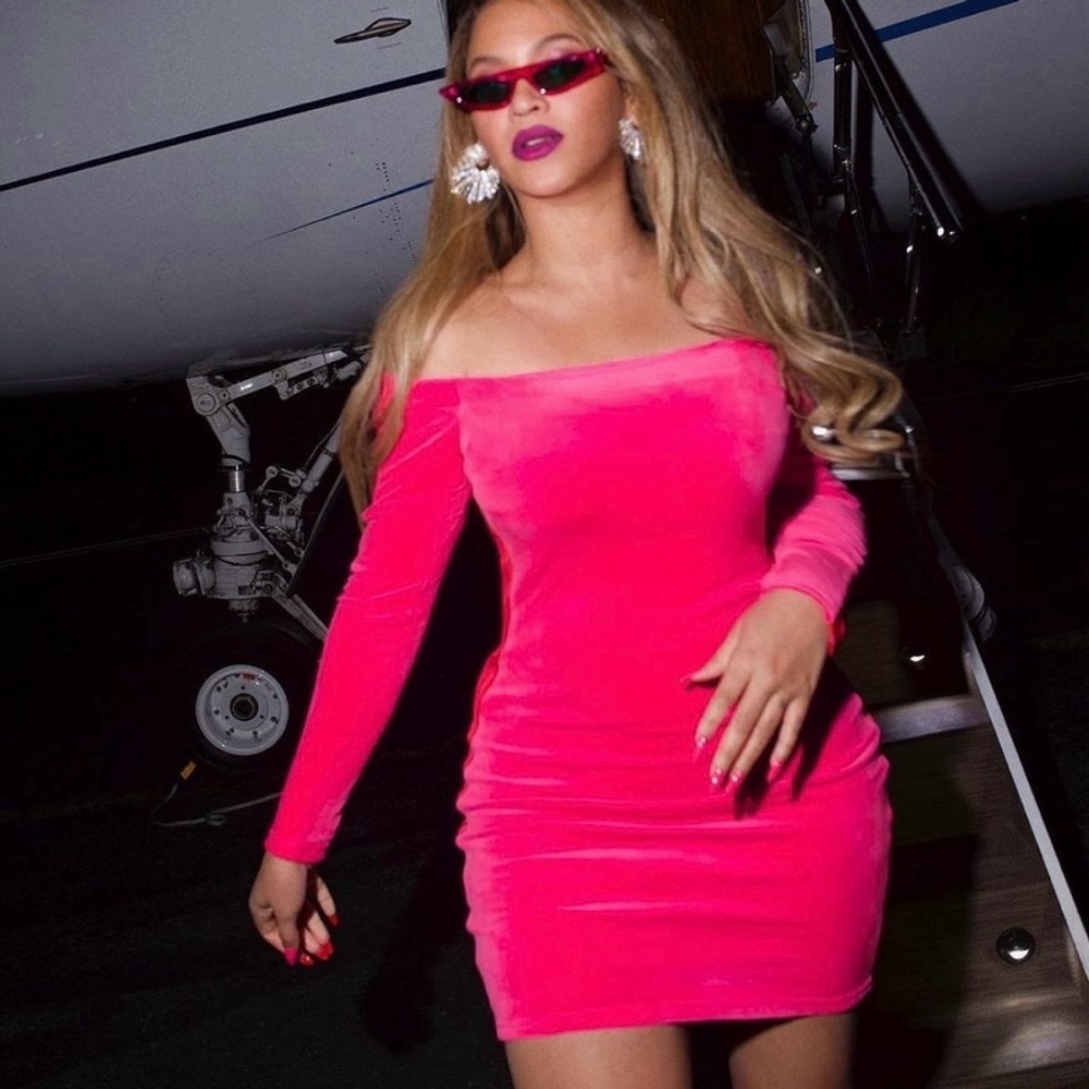 Adidas IVY PARK Dress Pink Velour Mini Long Sleeve off the Shoulder Bodycon Med